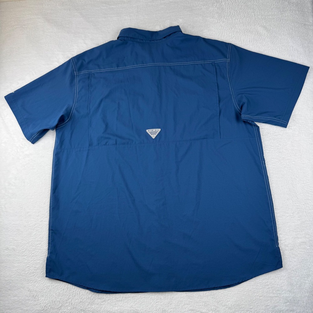Columbia PFG Fishing Shirt Mens XXL Blue Short Sleeve Ventilated Omni-Shade - Picture 11 of 14